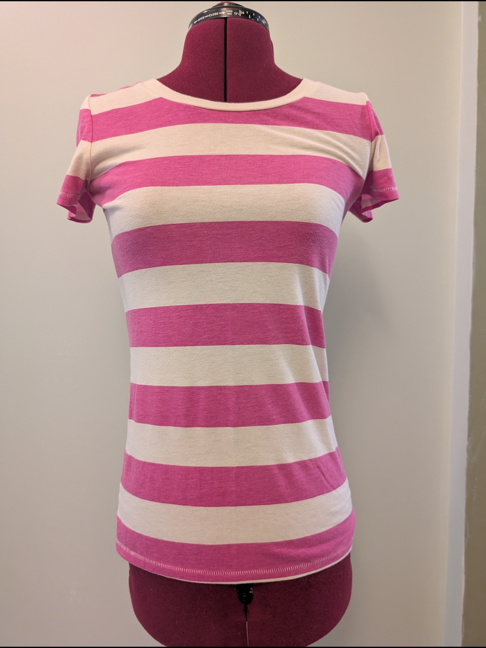 American Eagle Outfitters Pink and Cream Striped Short-Sleeve Tee